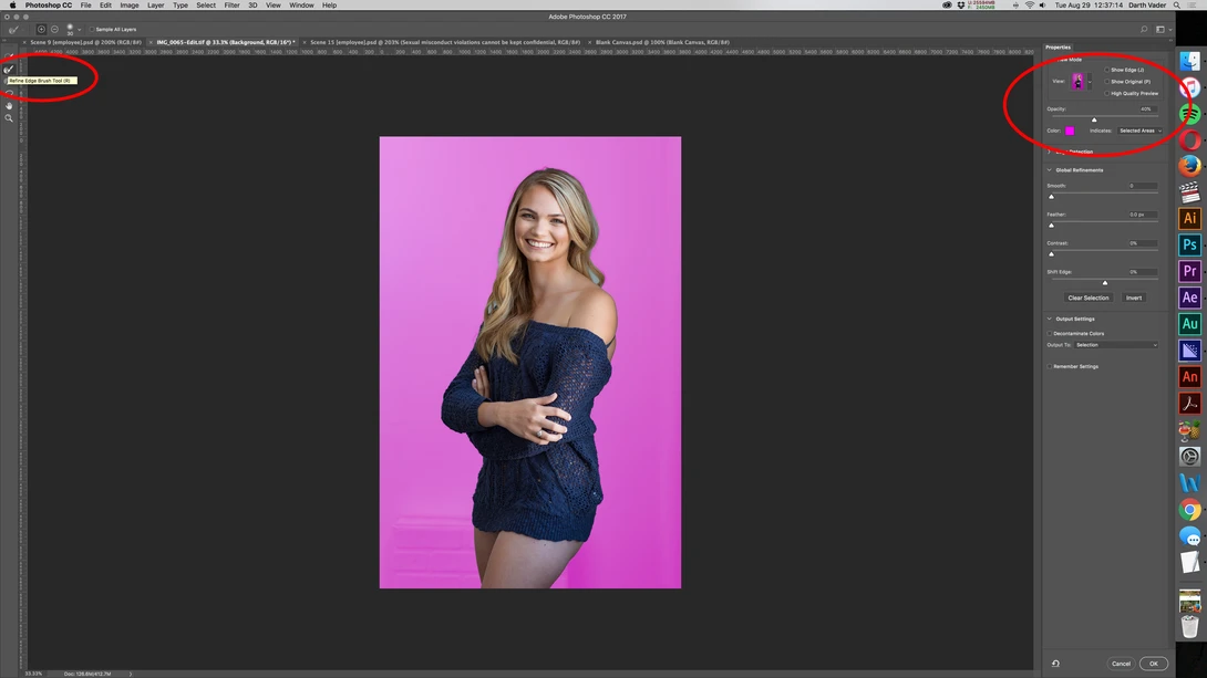 A screenshot of the Select And Mask tool within Adobe Photoshop CC 2017.