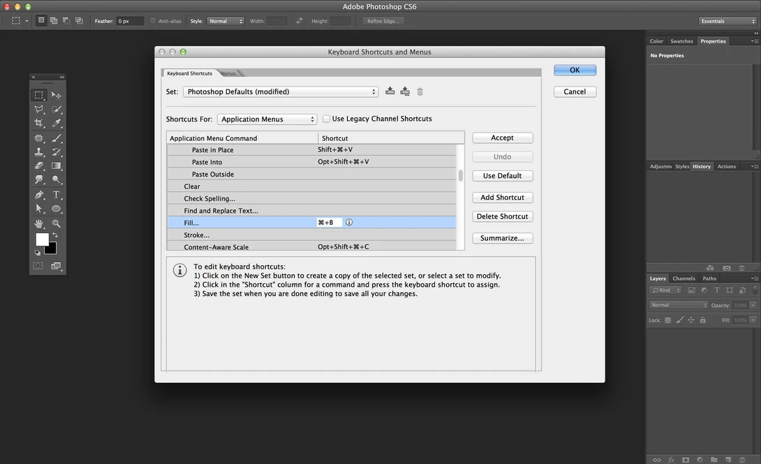 custom keyboard shortcuts in Photoshop