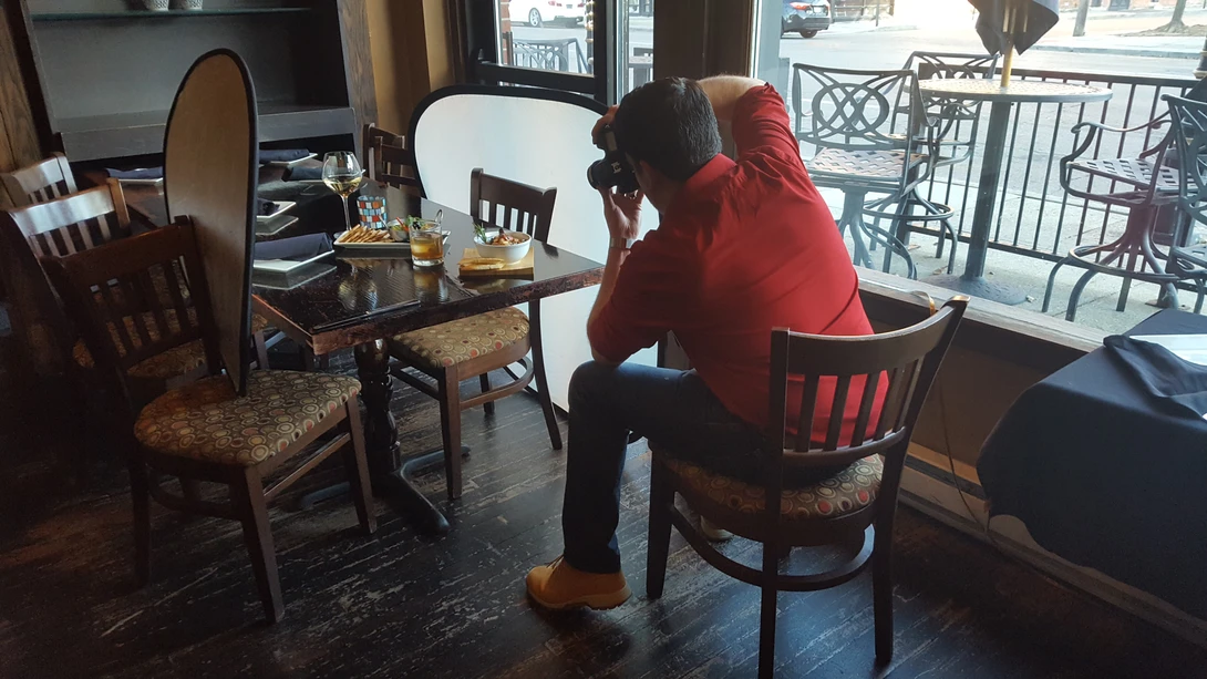 Shooting food on location at a restaurant. 