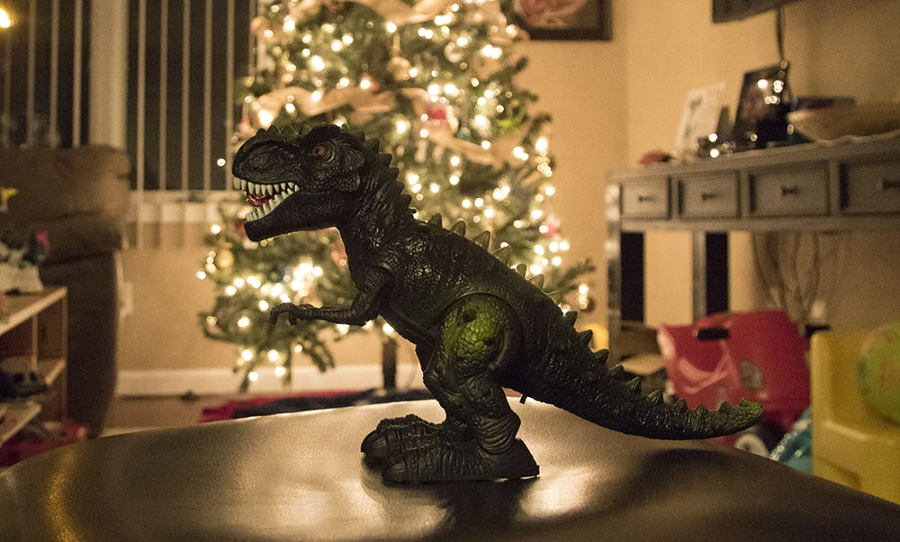 The setup for the multiple exposure dinosaur photo.