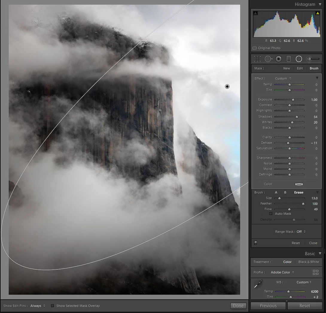 erasing radial filter adjustment