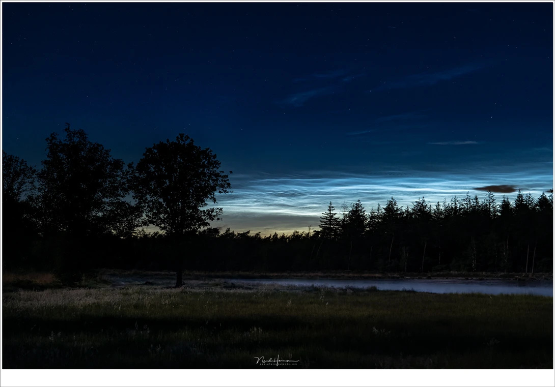 We went to a small fen, where evening fog crawled of the water. Further away, high in the sky but low at the horizon, noctilucent clouds shine bright in the night sky. It was a wonderful experience being there, seeing it. (Lumix DC-S1 + 51mm | ISO6400 | f