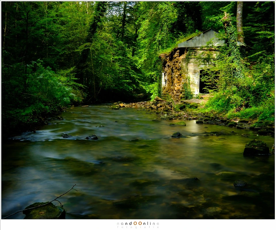 The famous ruin next to the river Black Ernst in Luxembourg, caught in sunlight while the rest is in shadows thanks to the hills and trees. Now the ruin is the eye catcher. It was a matter of waiting for the right moment (Fujifilm X-Pro2 + 24mm | ISO200 |