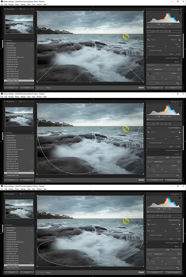 When the crop tool is chosen, you can view different composition guidlines by pressing the letter O. When you want the guideline to rotate, use shift O