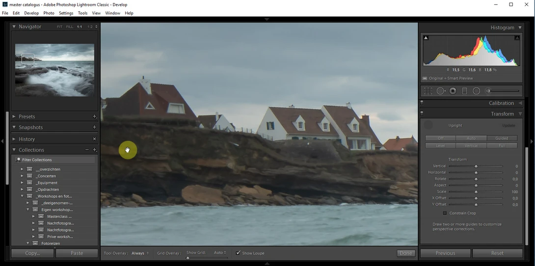 When an adjustment tool or transform tool is used, it is possible to pan through an enlarged image by pressing the space bar. 