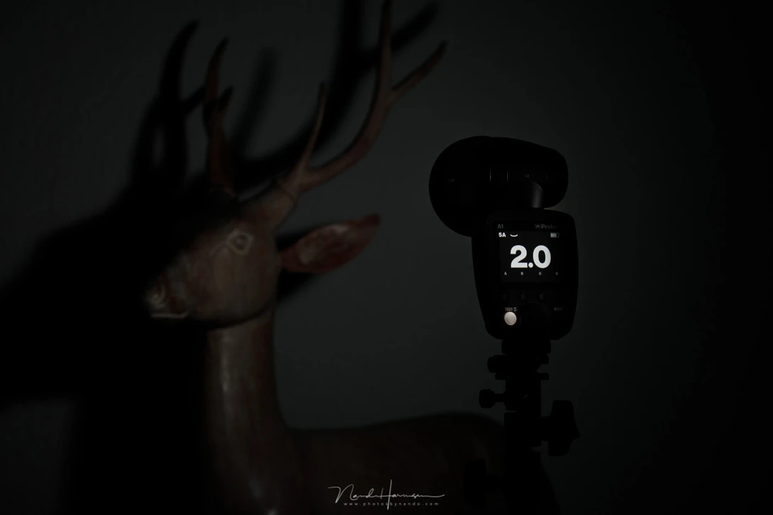 Trying to copy the exposure required the Profoto A1 flashgun to be at minimum power.