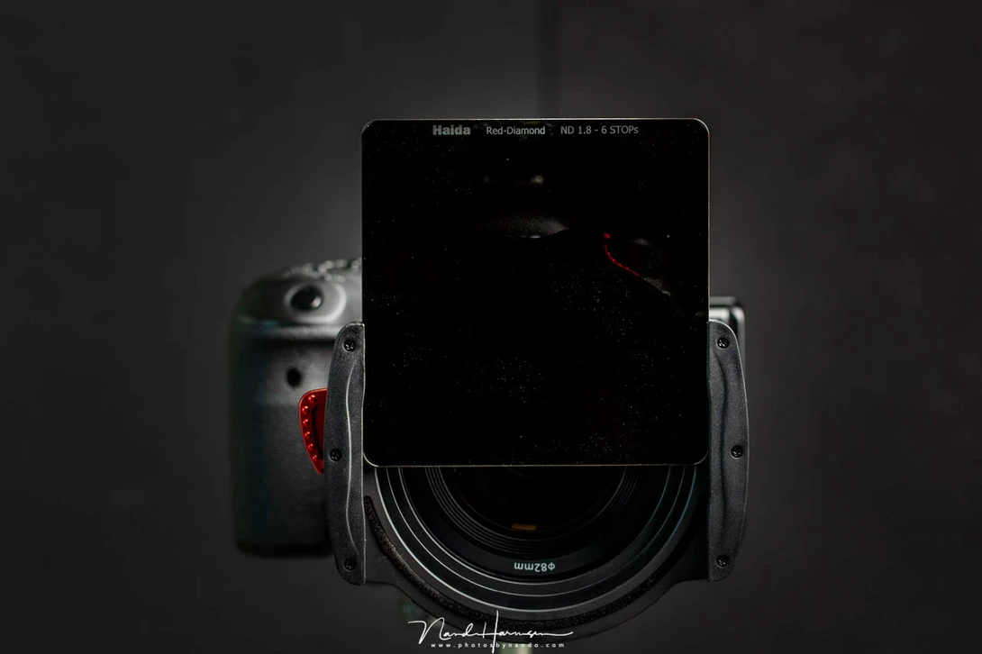 The ND64, six stops filter in the M10 filter holder.The filters have a real high quality. But the text can be hard to read under certain angles.