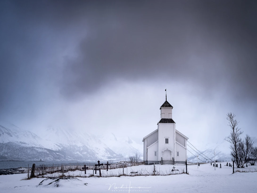Capturing the small church at Gimsøy beach with the use of a gradient filter. You could do this in post-production also, but it is much more fun when it can be accomplished at the location itself. That is why I love using filters (63mm | ISO320 | f/8 | 1/