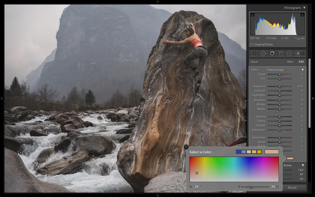 Lightroom paint color adjustment brush
