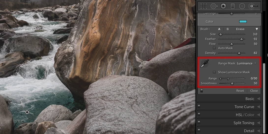 Lightroom Adjustment Brush with Range Mask