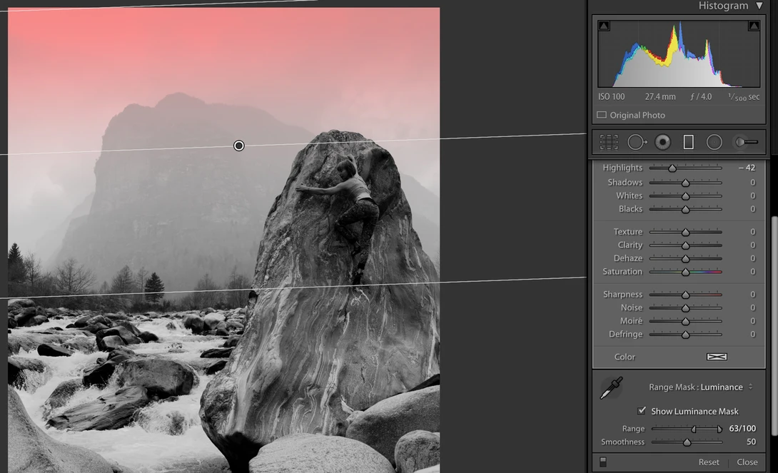 Lightroom gradient filter with range mask