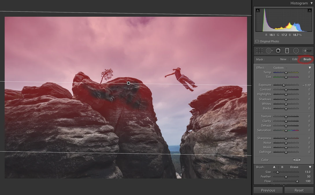 Manually erase graduated filter