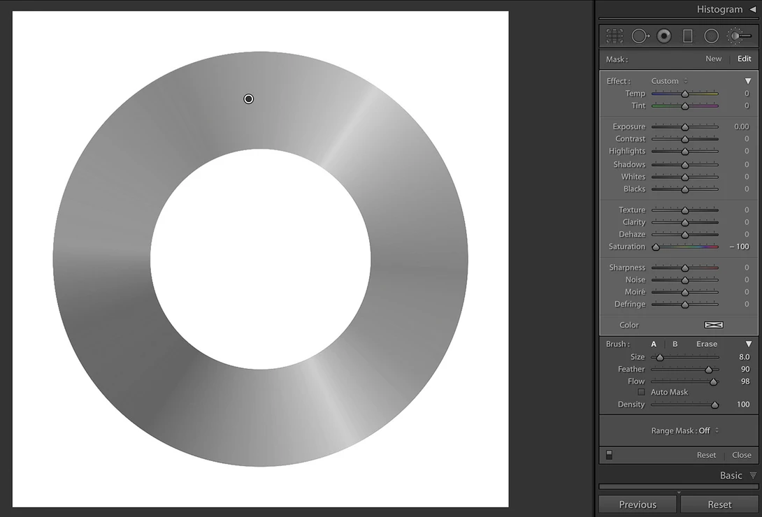 Adobe Lightroom. A gray color wheel.