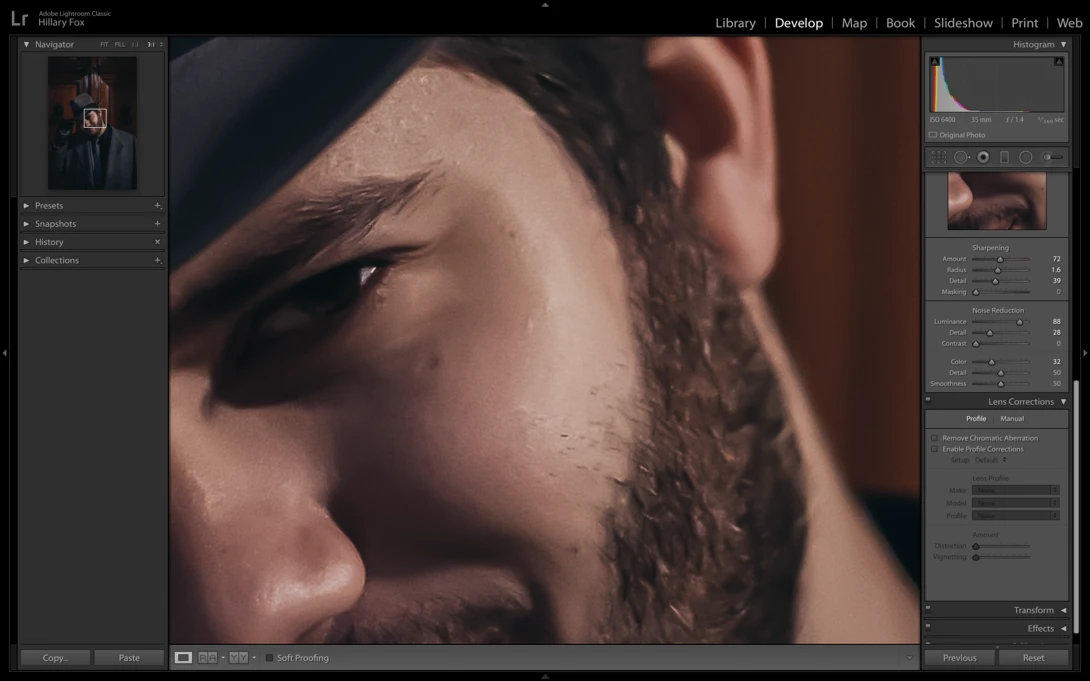 Lightroom effectively turned this ISO 6400 portrait into a watercolor painting.