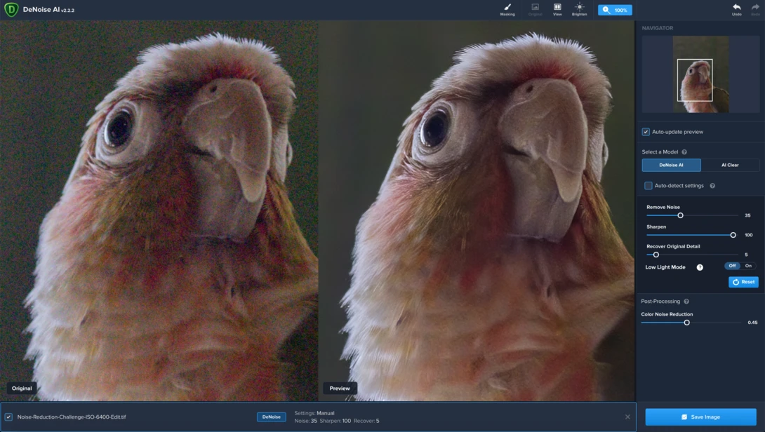 Topaz Labs DeNoise AI Interface