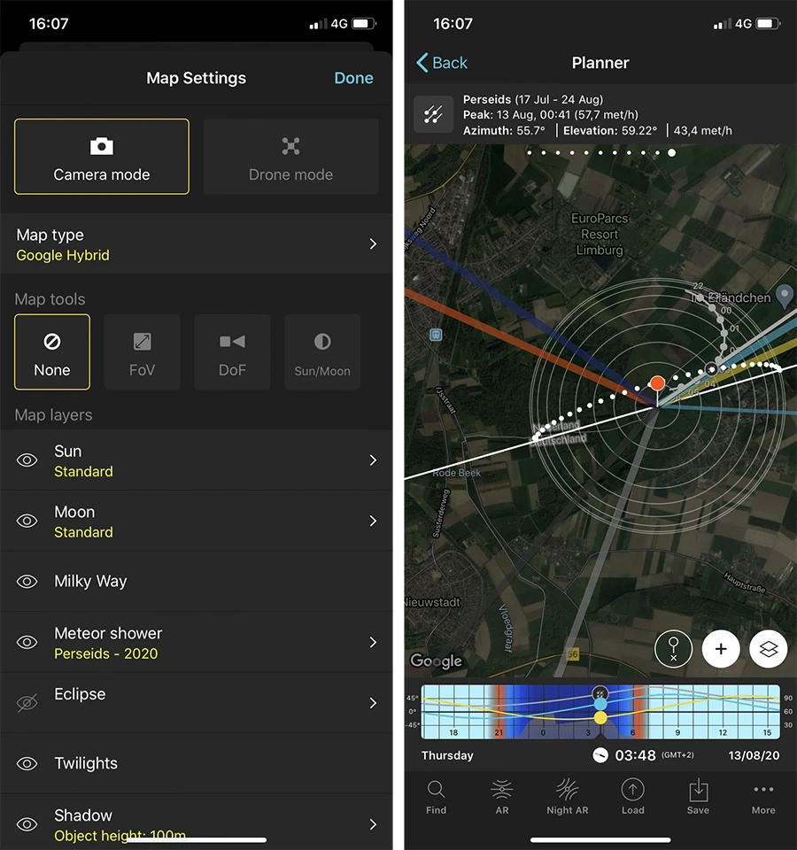 Activate the meteor shower layer, and choose the Perseids 2020