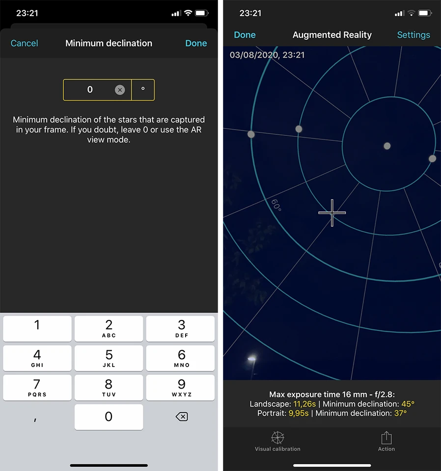 The best thing about Photopills is the ability to take declination into account. You can manually fill out the declination, or you can use the augmented reality.