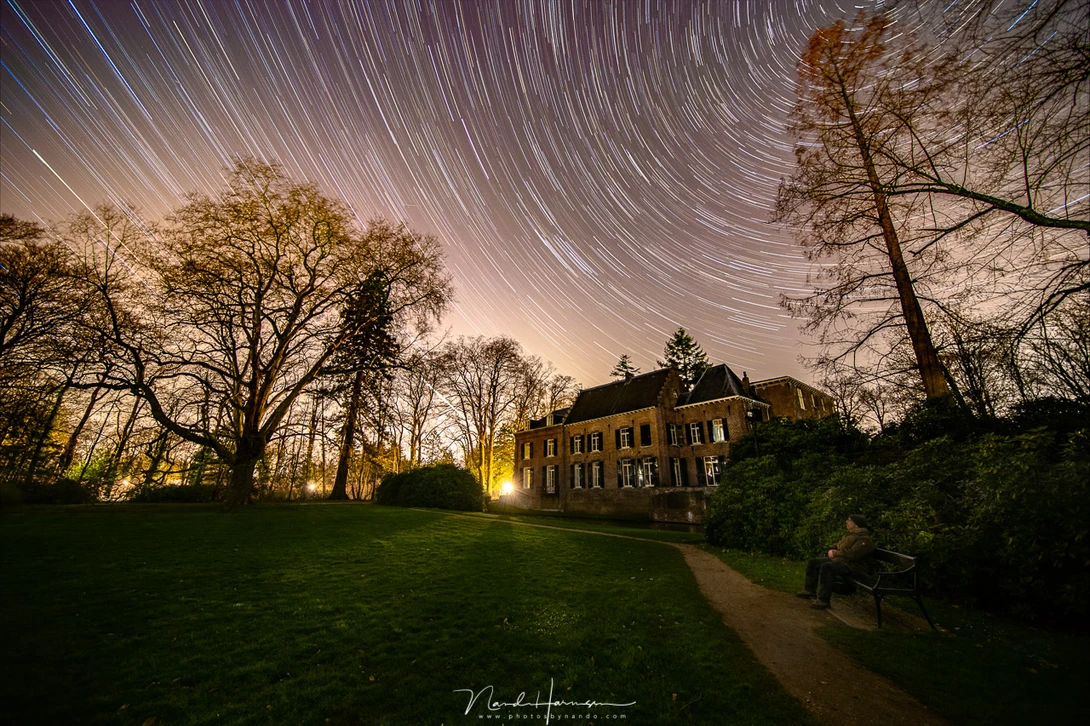 This selfie shows some nice star trails. You may notice the stars near the Pole star have shorter trails compared to the stars at the left. This has everything to do with declination, and it will influence the shutter speed if you want stars to be stars i
