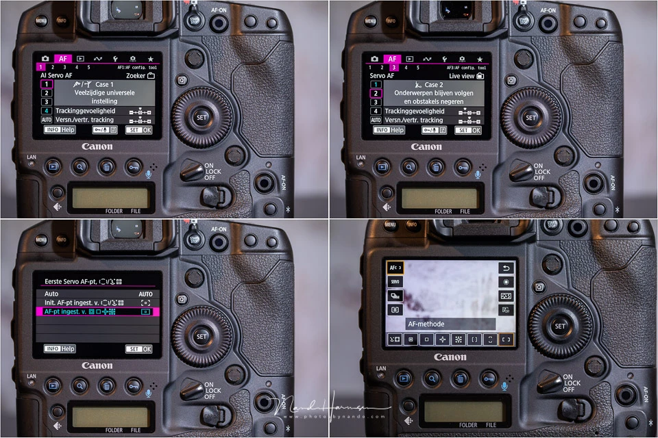 Customizing the Canon EOS 1Dx mark III auto focus menu.