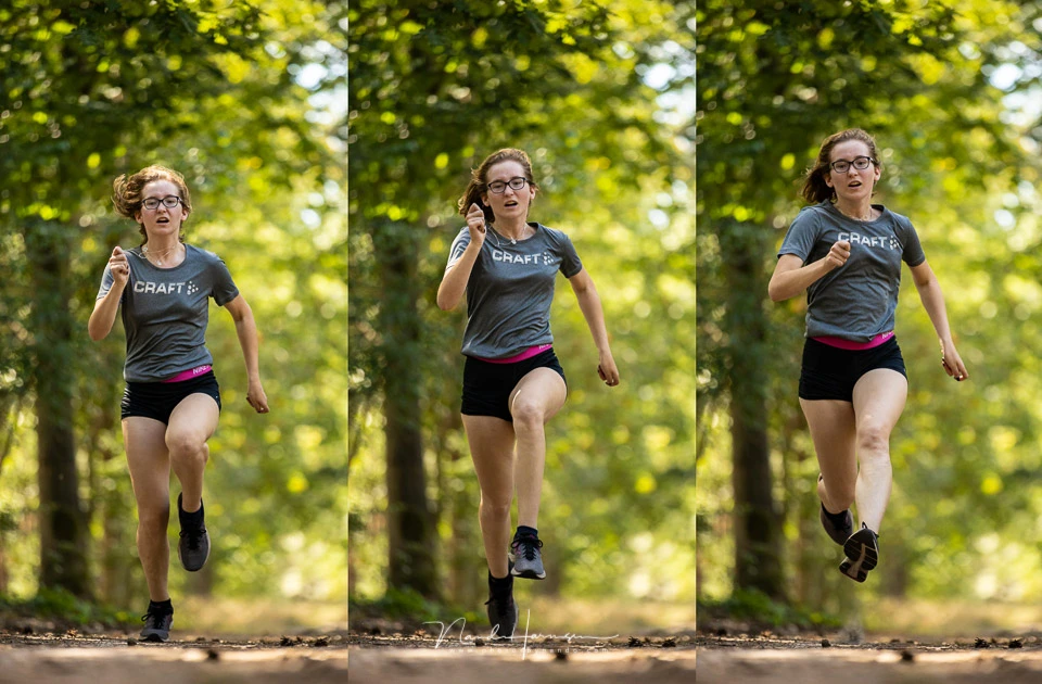 The autofocus work exceptionally well. It tracks the running girl without any problem. You can use the optical viewfinder and 16fps, or the mirrorless function with 20fps