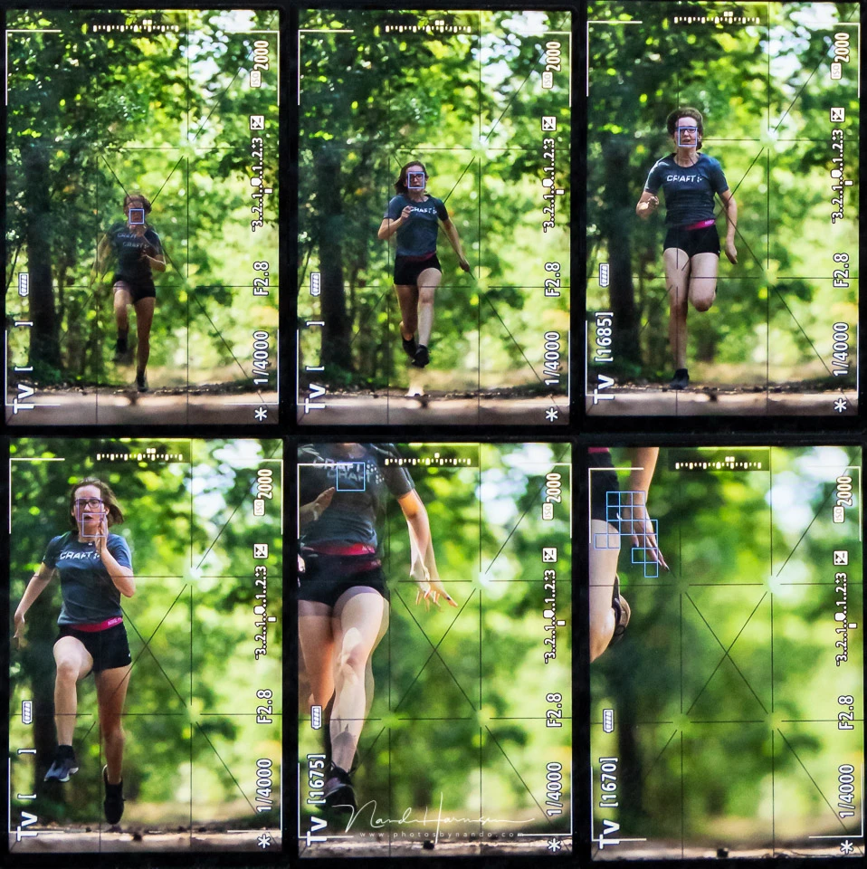 A couple of images of the screen, showing the face AF in action. The moment the face disappears, the normal AF takes over.