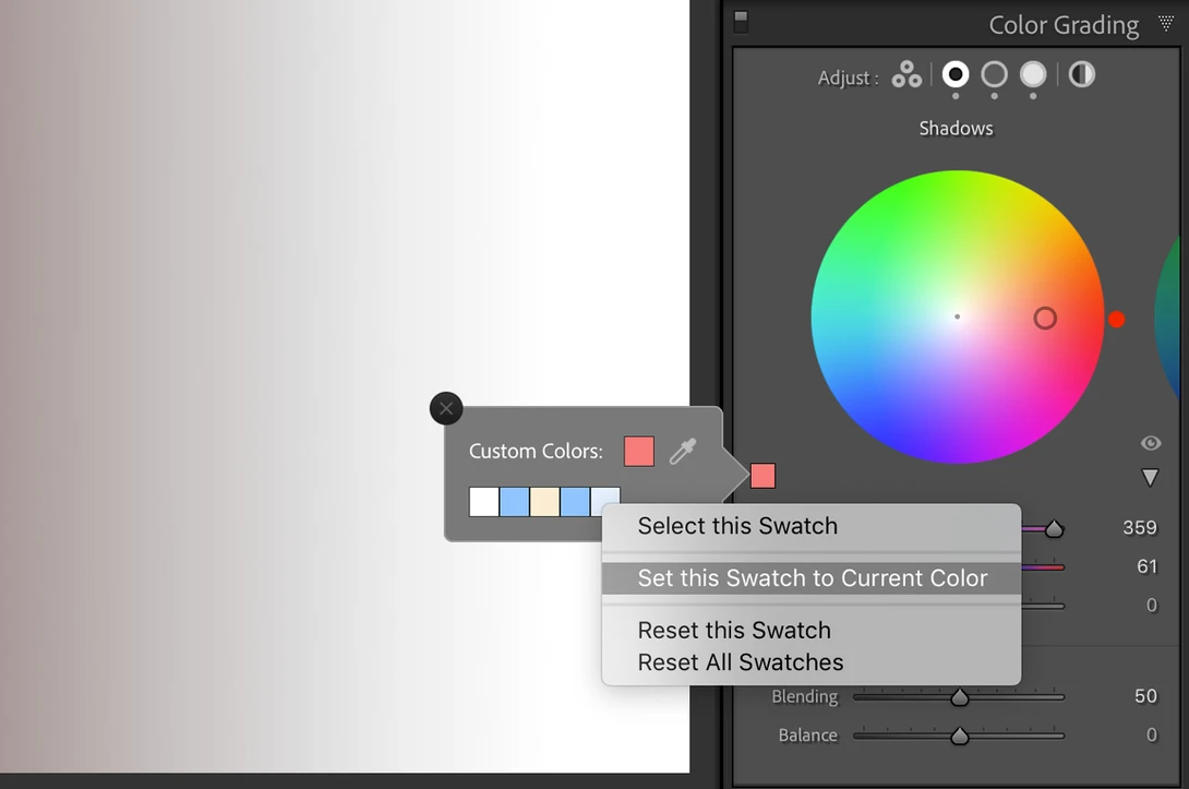 Lightroom Color Grading color swatch