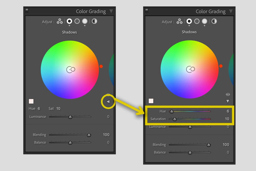 Lightroom Color Grading use old sliders