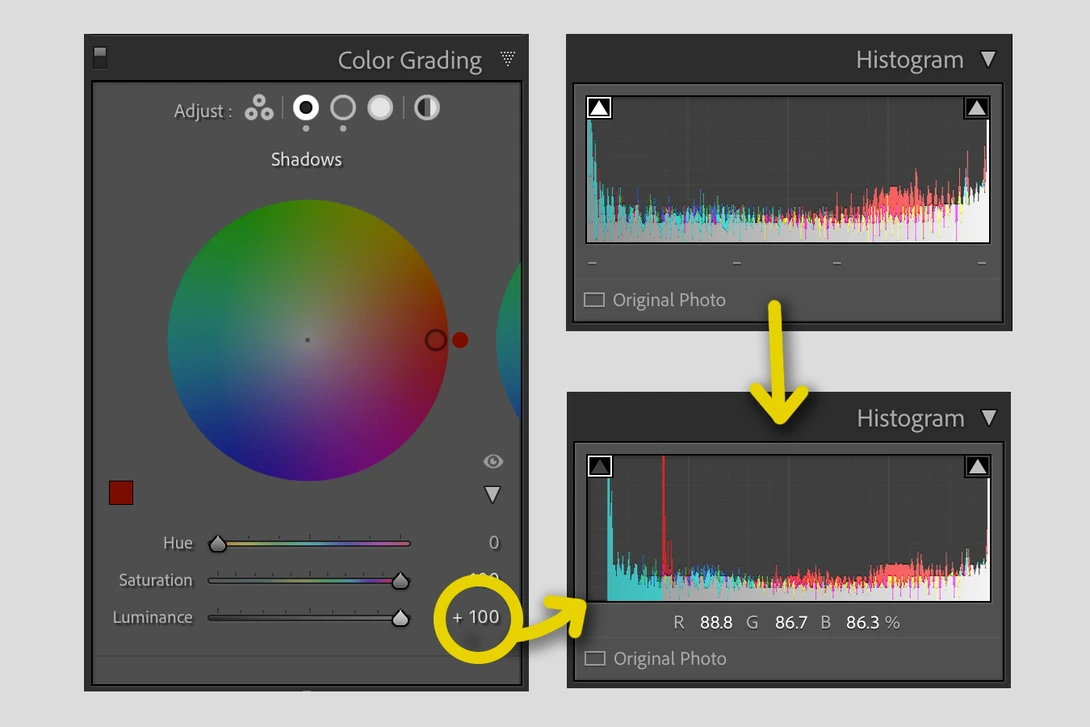 Lightroom Color Grading Luminance Histogram