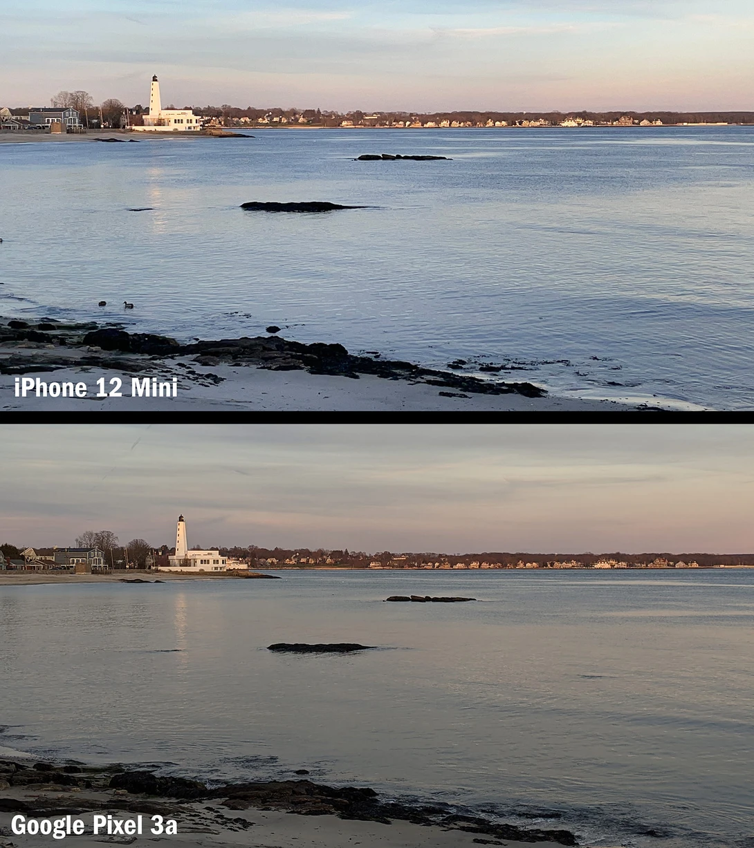 Software-based zoom comparison between iPhone 12 Mini and Google Pixel 3a.