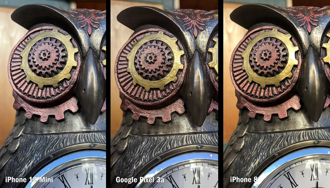 Daylight comparison between iPhone 12 Mini, Google Pixel 3a and iPhone 8.
