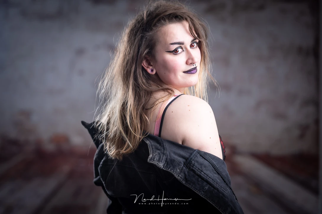 Another shot from this gothic shoot, with a 4" octabox, a reflector, and a rim light.