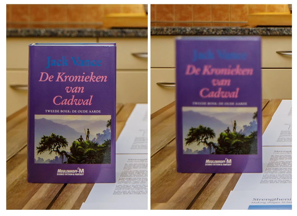 In a normal situation the plane of focus is vertical, just like the sensor orientation. But with tilt the top of the book cover is completely out of focus.