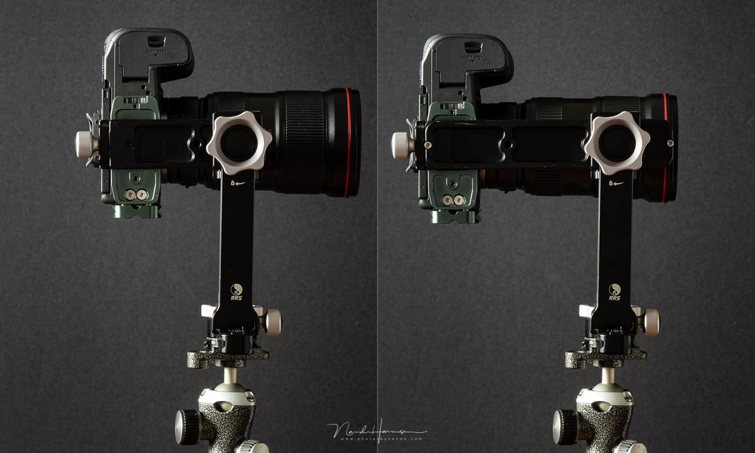 A long lens needs a long nodal slide. This can be a problem when rotating in the vertical direction