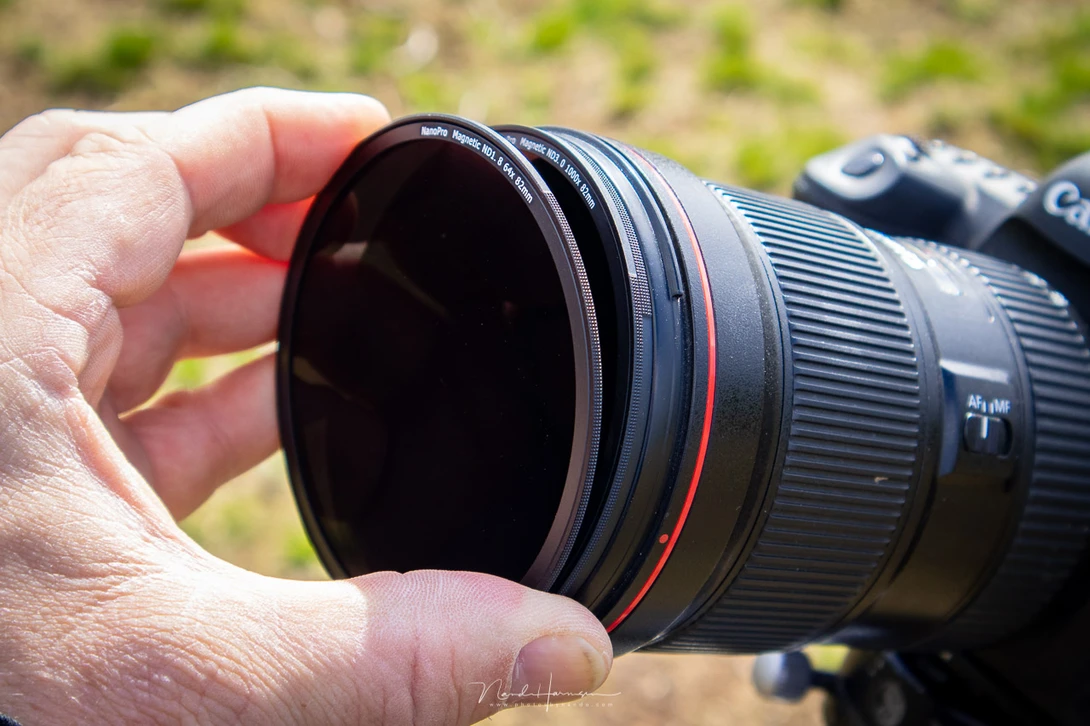If you want to use more than one ND filter, just place another one on top. Here you can see the NanoPro&nbsp;ND 3.0 and the ND 1.8 filters.&nbsp;
