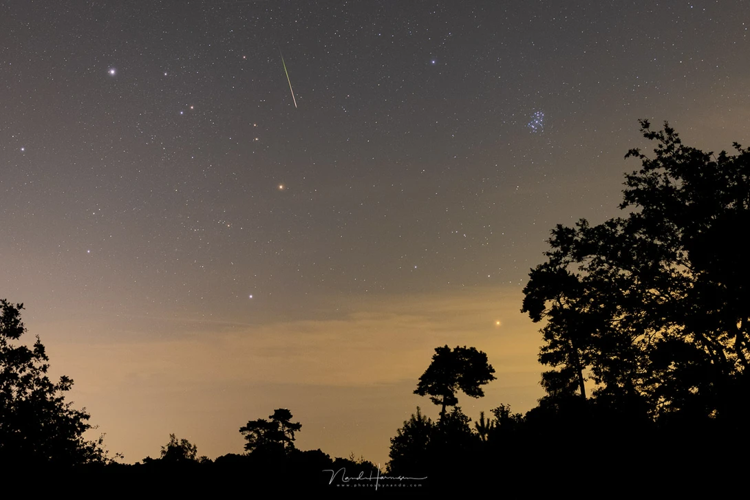 A nice Perseid meteor. Unfortunately there is too much light pollution.