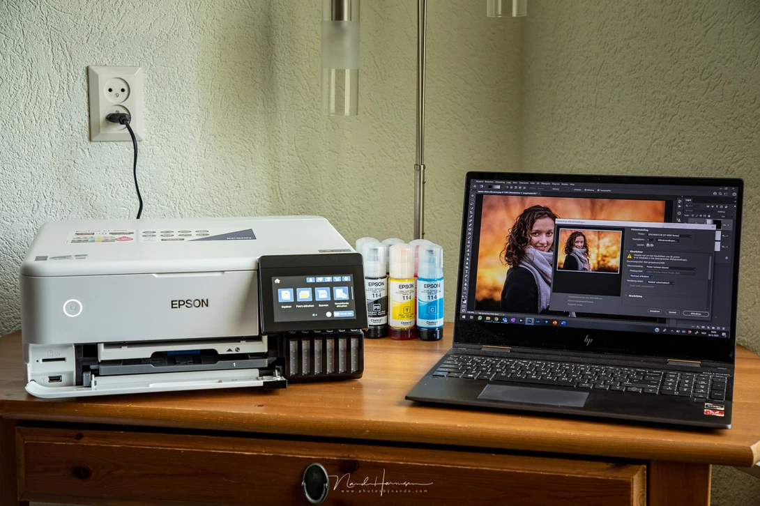 The Epson EcoTank Photo ET 8500 all-in-one printer in use.