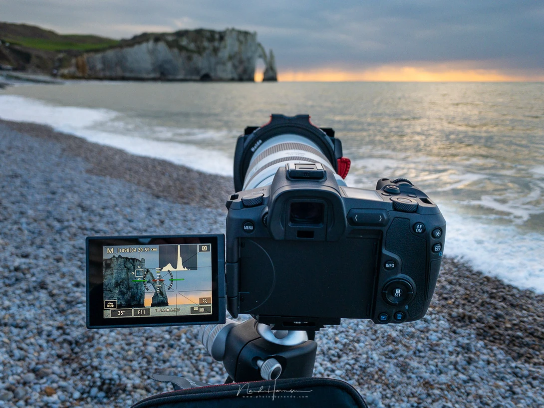 Shooting at Etretat in France. For this image I prefered a longer exposure time to flatten the water surface.