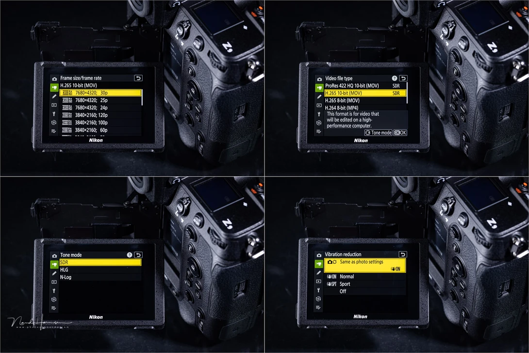 A few of the film menu functions.