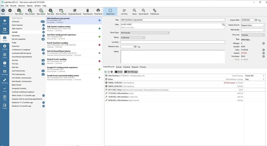 Screenshot of project management software interface showing task list and details panel.