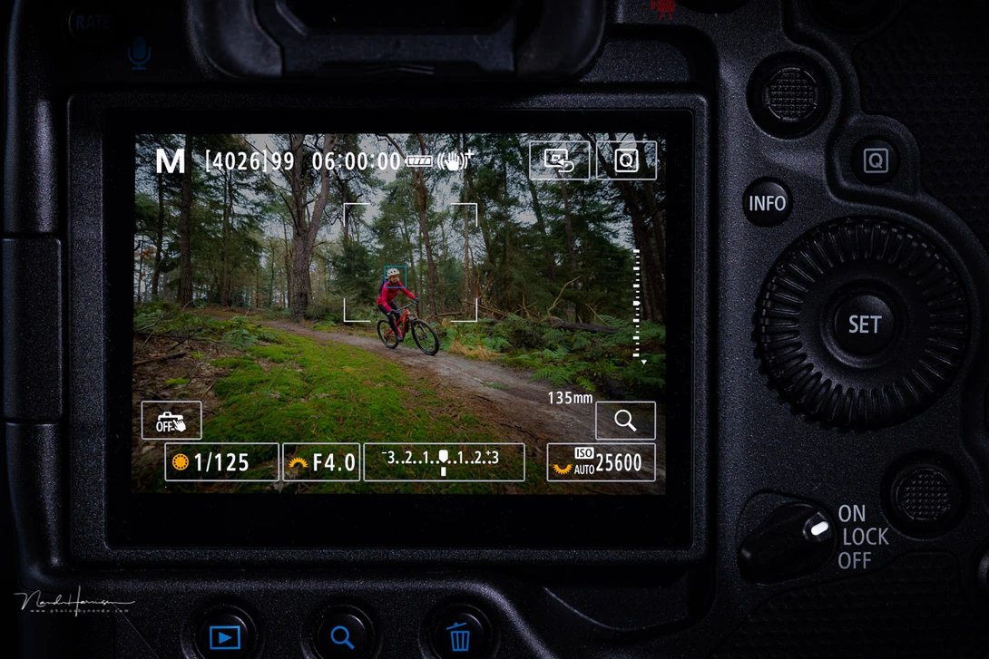 A simulation of the screen you may expect when shooting with the Canon EOS R3.&nbsp;