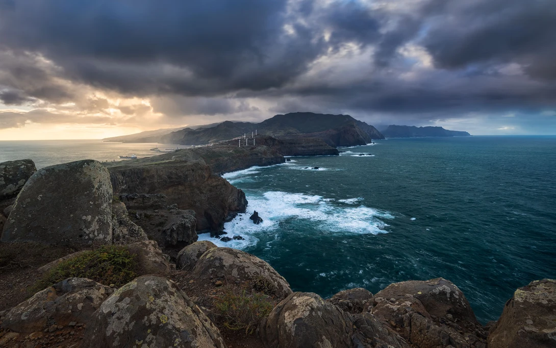 Dramatic Cliffs and Mountains on Madeira Under a Stormy Sky