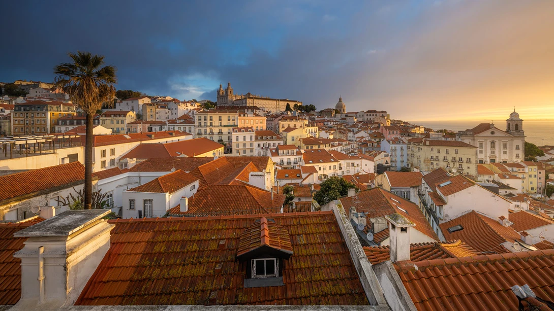 Colorful Sunrise of the Red Roofs of Lisbon’s Alfama District