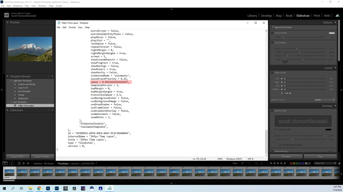 Screenshot of photo editing software showing XML metadata code with highlighted error messages in red text.
