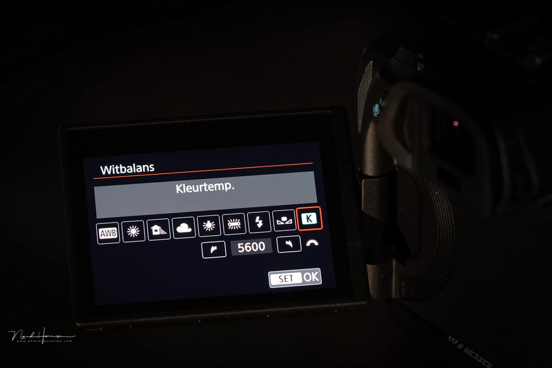 The color temperature setting in&nbsp;the white balance menu of a Canon EOS R5 camera. Every modern camera has something similar, although some consumer cameras lack the ability to set a custom color temperature.