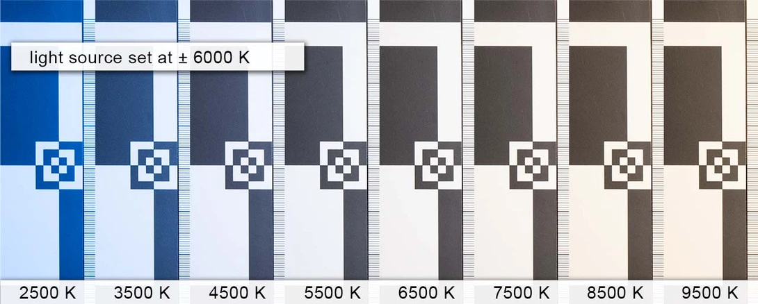 With a light source of approx.&nbsp;6000K the color temperature on the camera should be set accordingly. Too cold will give a blue color cast, too warm will result in an orange color cast.