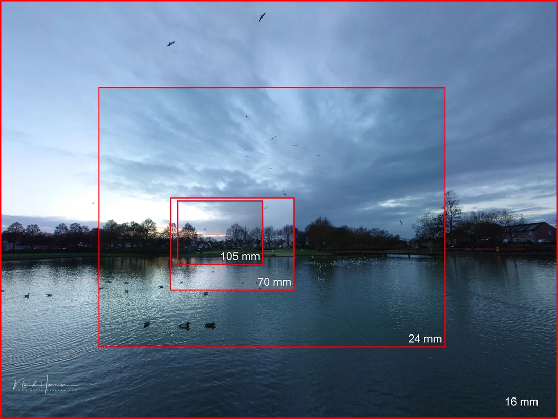 THe focal lengths of the Sony Xperia 5 III. The gap between 24mm and 70mm is a bit too large, I think.