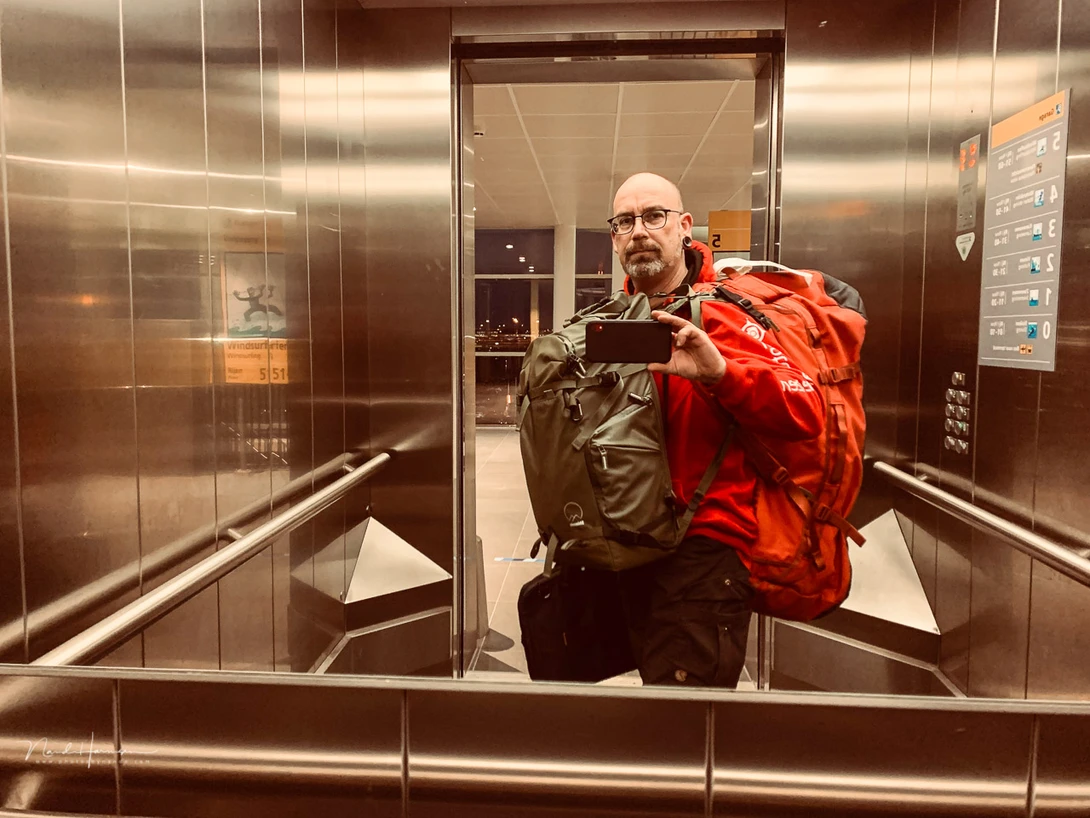 I took this selfie with all luggage for my two weeks at Lofoten. Perhaps the camera bag could become smaller if I would choose a smaller camera system. But I don't think that will happen any time soon.