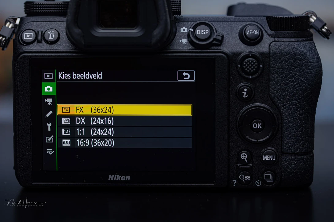 Different aspect ratios on the Nikon Z 6II, together with the DX setting. The latter will have an effect on the resolution. The aspect ratios don't change the raw file.