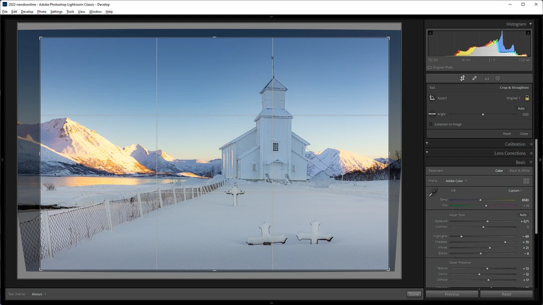 After adjusting the vertical lines I used the rule of thirds to make the crop that gives the best result for me.