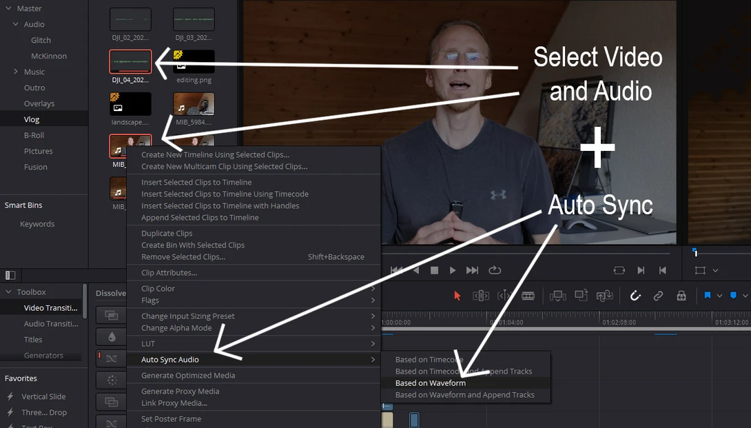 DaVinci Resolve Audio Sync